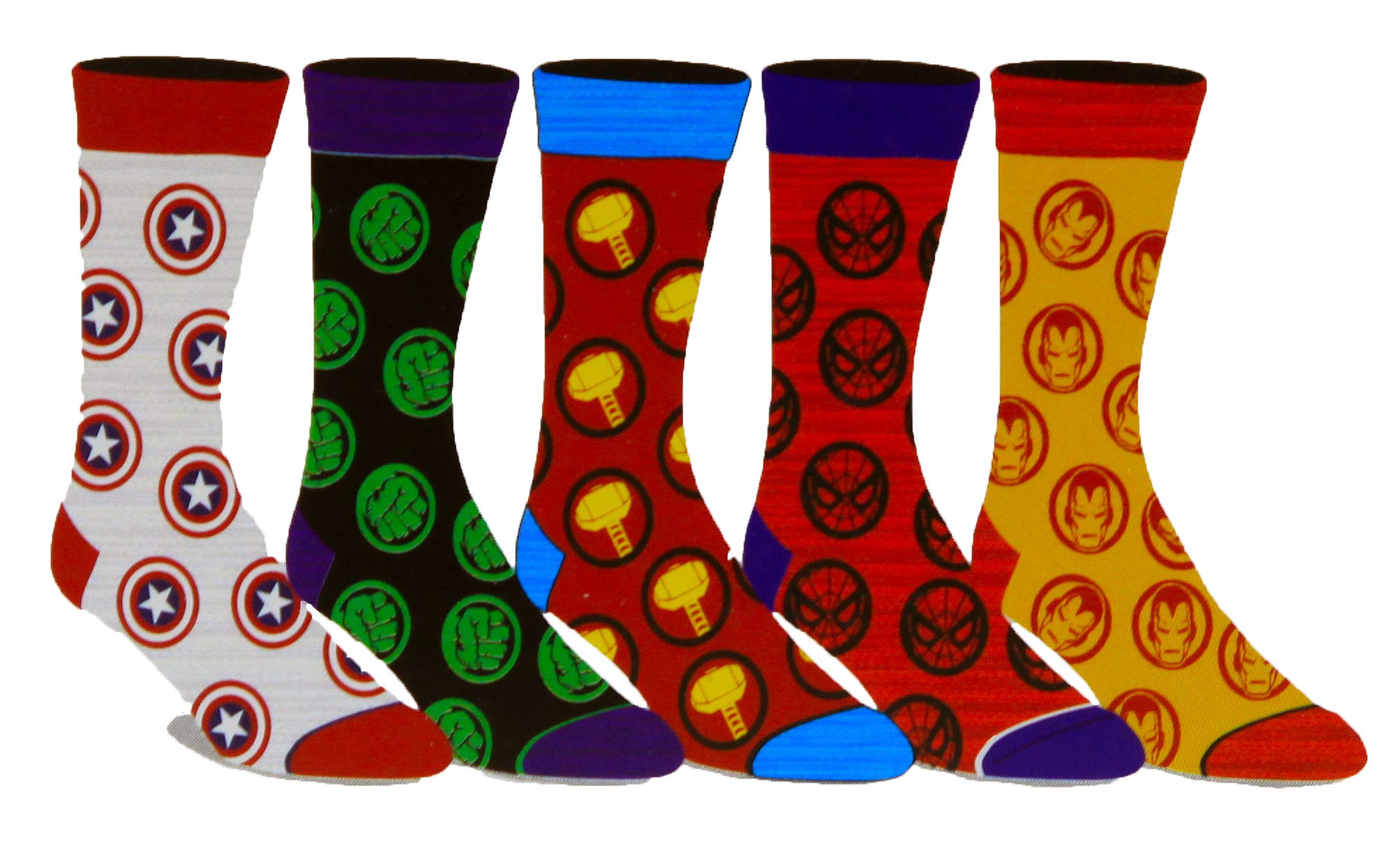 Bioworld Marvel Avengers Casual Crew Socks, Multicolored, Pack of 5, Size 8-12