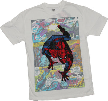 Spider-man Mens T-Shirt -Climbing over Comic Panels Image