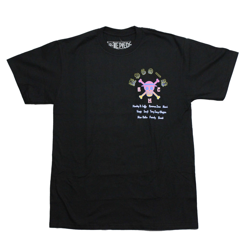 One Piece Mens T-Shirt - Straw Hat Crew Lapel Names and Crew On Back