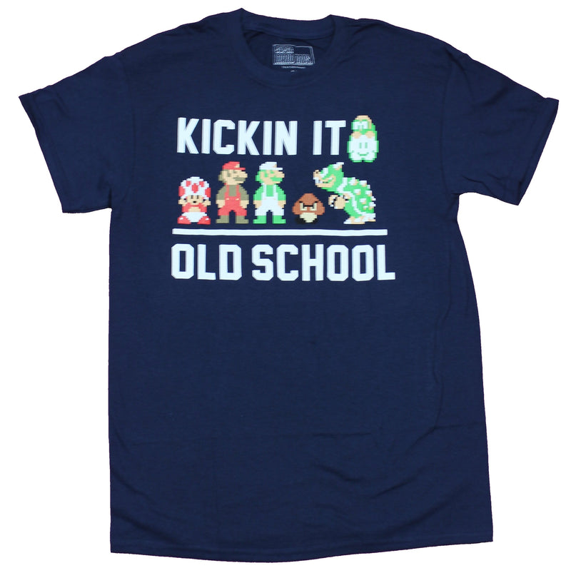 Super Mario Brothers Mens T-Shirt  -  Kickin it old School 8-Bit Line Up