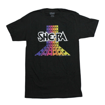 Shera Mens T-Shirt - Name Logo Across Colorful Star Stripes