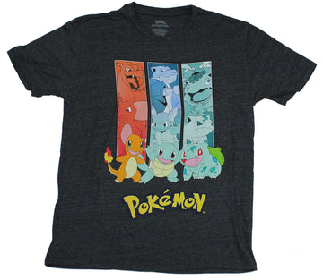 Pokemon Mens  T-Shirt -  Charmander Squirtle Turtwig Evolutions Strip