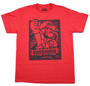 Super Mario Brothers Mens T-Shirt  - Mario Black Woodcut Style Image