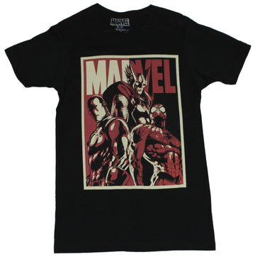 Marvel Comics Mens T-Shirt - Powerful Campaign Style Spidey Thor & Iron Man