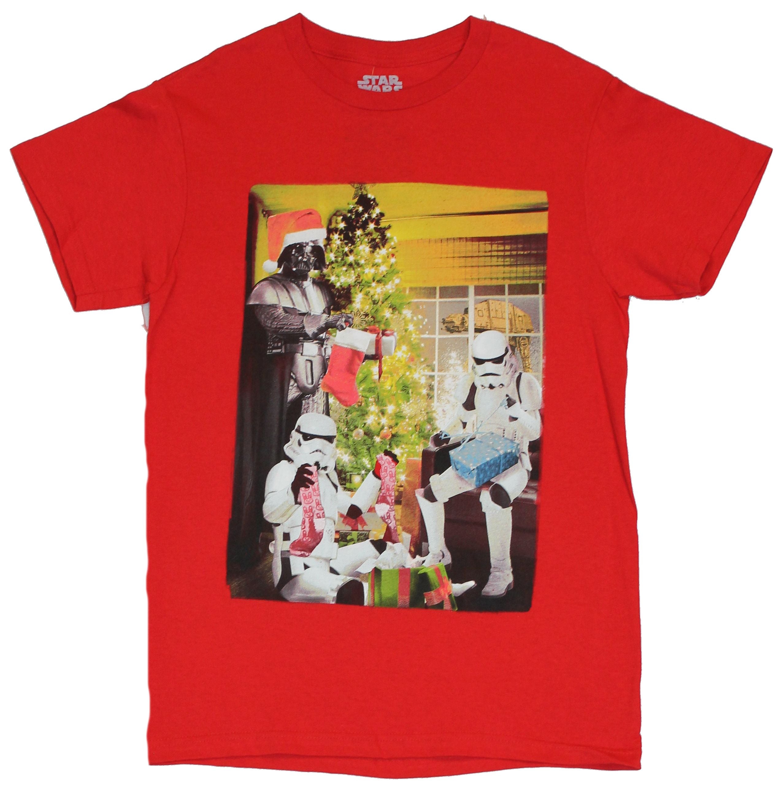 Star Wars Mens T-Shirt - Darth Vader & Stormtroopers Christmas Gift Exchange