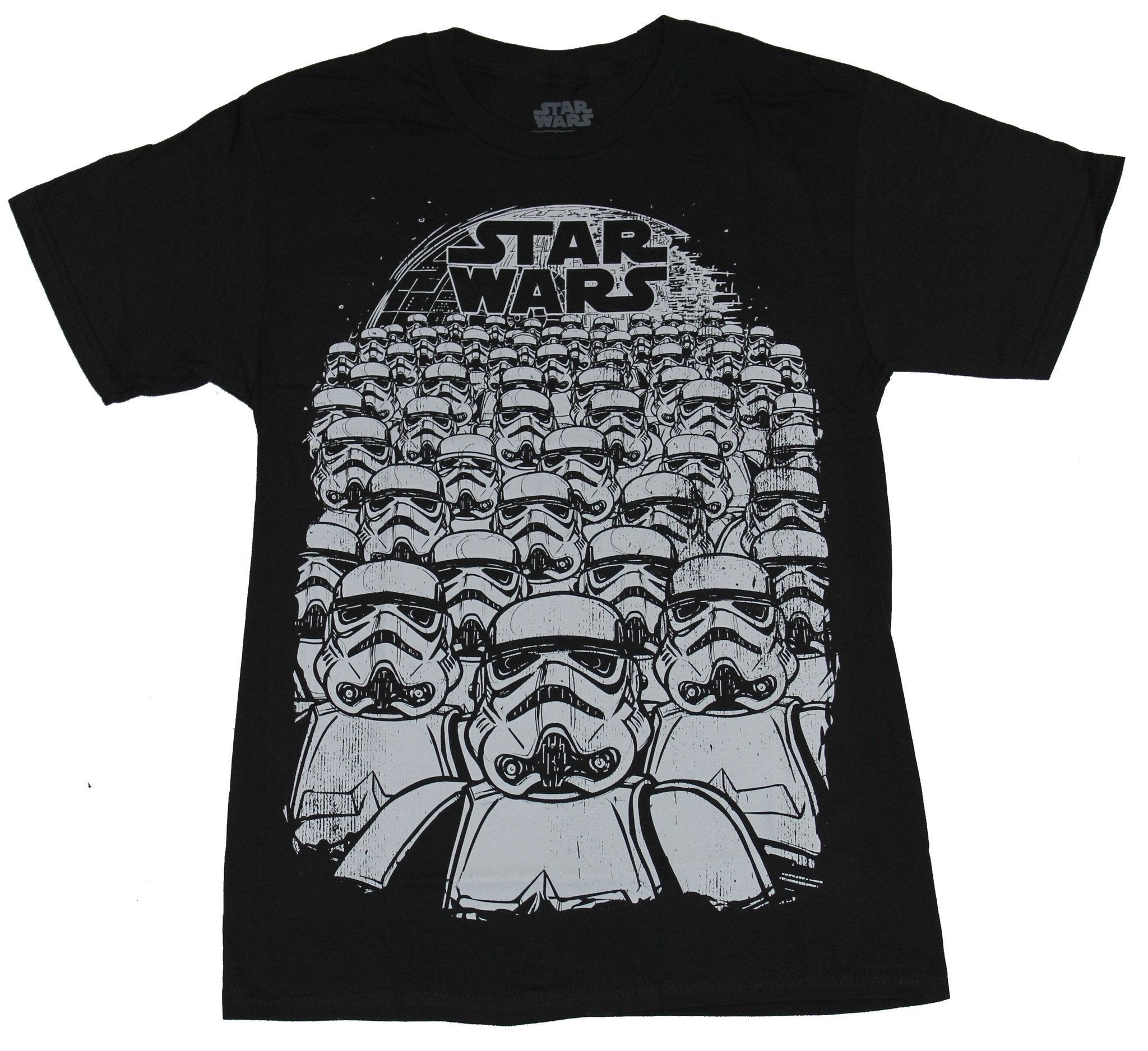 Star Wars Mens T-Shirt - Massive Stormtrooper Drawing Army Under Logo Image