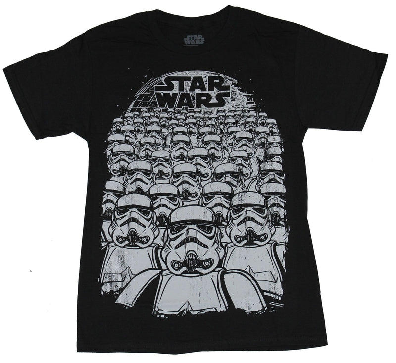Star Wars Mens T-Shirt - Massive Stormtrooper Drawing Army Under Logo Image - Inmyparentsbasement.com