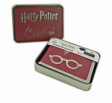 Harry Potter Lightning Bolt & Glasses Faux Leather Bifold Wallet in Decorative Tin Case