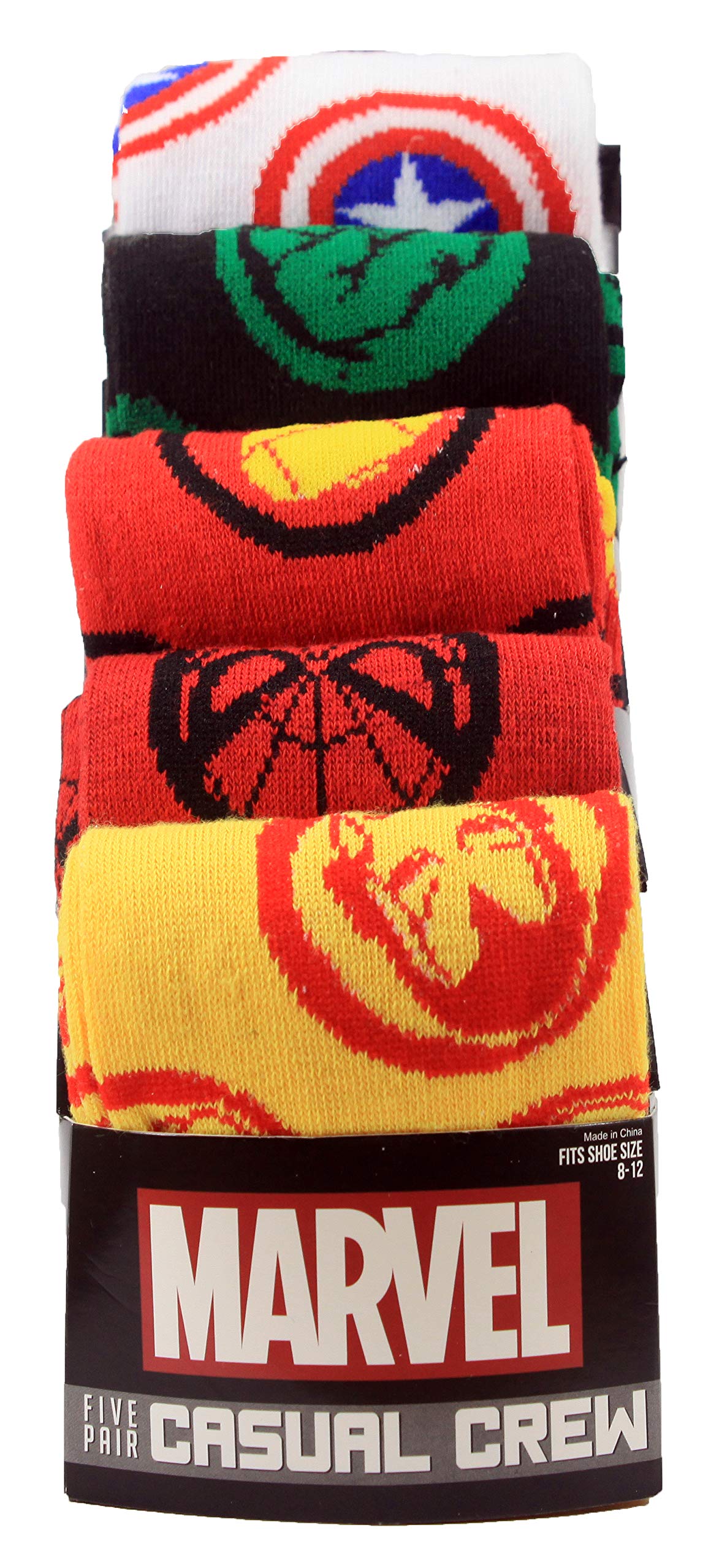 Bioworld Marvel Avengers Casual Crew Socks, Multicolored, Pack of 5, Size 8-12