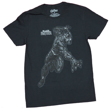 Black Panther Mens T-Shirt - Diving Reaching Textured Print Image