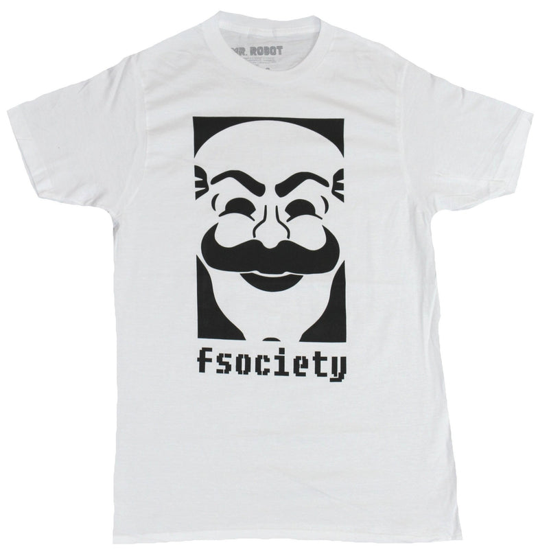Mr. Robot Mens T-Shirt - F society Fsociety Black Stamped Mask Image