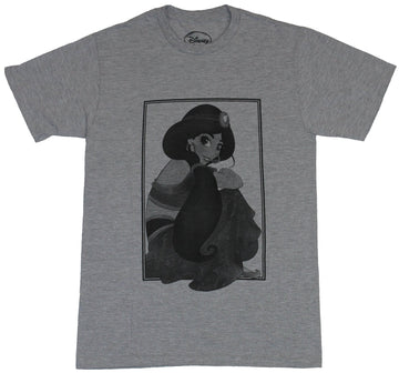 Aladdin Mens T-Shirt - B & W Crouched Jasmine In A Box Image