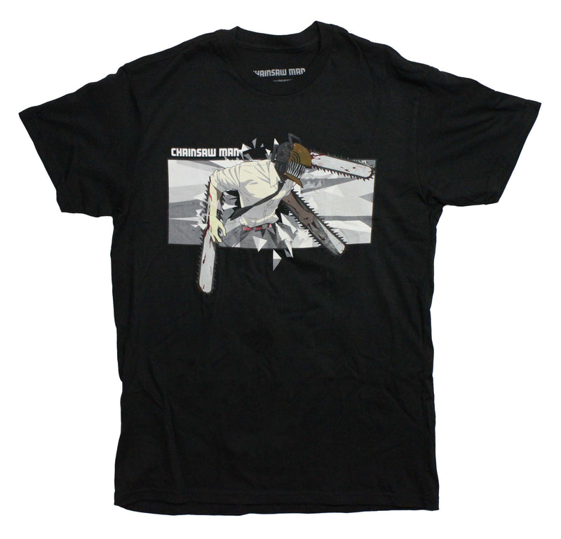 Chainsaw Man Mens T-Shirt - Denji with 3 Bloody Saws Boxed Image - Inmyparentsbasement.com