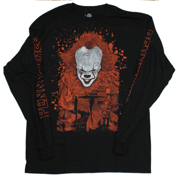It Stephen King's Mens Long Sleeve T-Shirt - Splattery Evil Red Pennywise