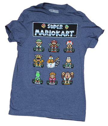 Super Mario Kart Mens T-Shirt - 9 8 Bit Character Group Under Logo
