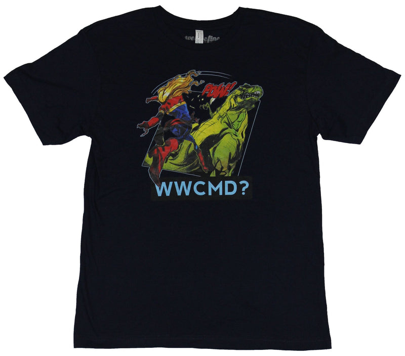 Captain Marvel (Marvel Comics) Mens T-Shirt -  WWCMD? Dino Punching Acton Image