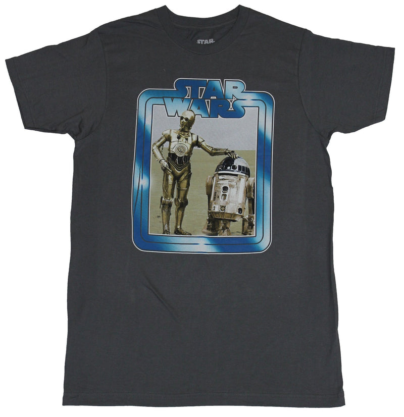 Star Wars Mens T-Shirt - Shimmering Blue Logo Around C3po & R2-D2 - Inmyparentsbasement.com