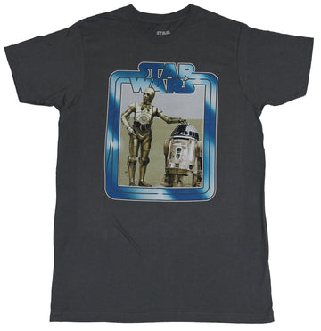 Star Wars Mens T-Shirt - Shimmering Blue Logo Around C3po & R2-D2