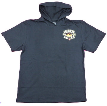 Ghost Rider Hoodie Mens T-Shirt - Lapel Logo Artful Flaming Ride Back