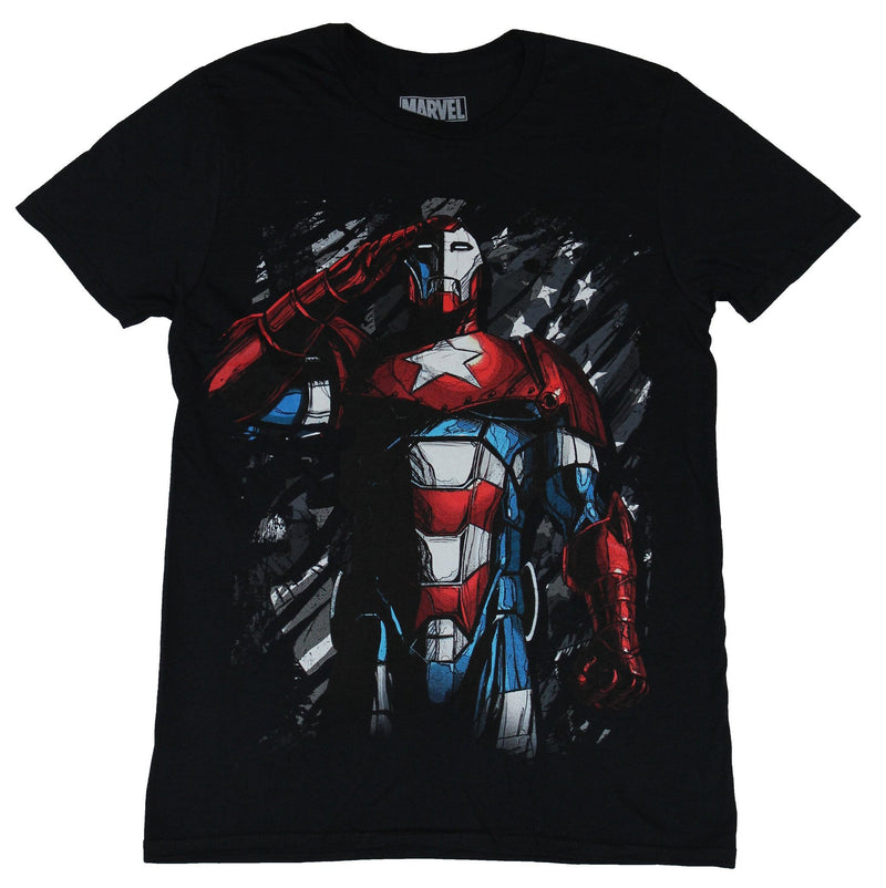 Iron Patriot Man Mens T-Shirt  - Saluting Red White & Blue Standing Image - Inmyparentsbasement.com