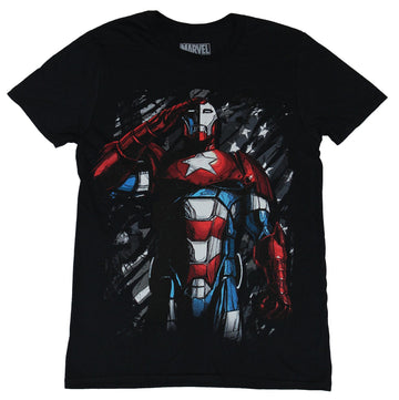 Iron Patriot Man Mens T-Shirt  - Saluting Red White & Blue Standing Image