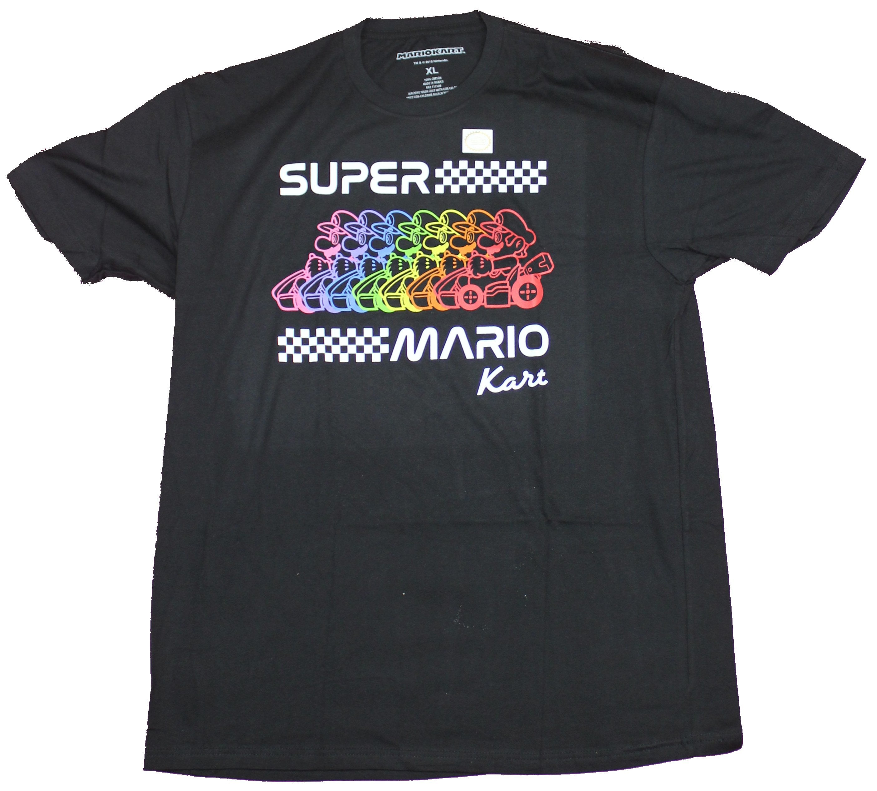 Super Mario Kart Mens T-Shirt - Outlines Colorful Mario Rainbow Design