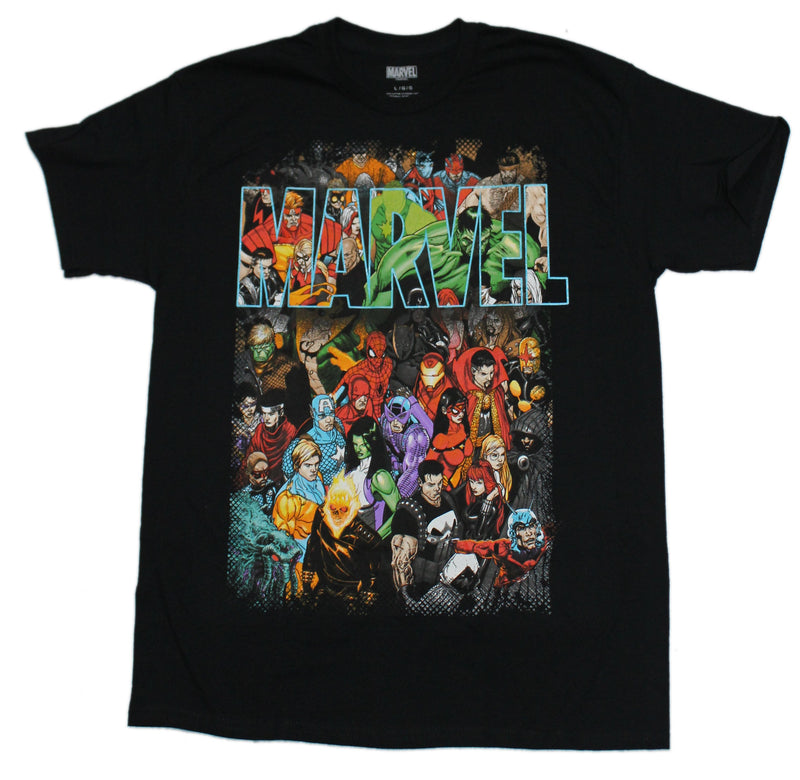 Marvel Mens T-shirt -  Enormous Cast Under Transparent Logo