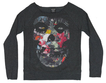 The Misfits Girls Juniors Light Sweatshirt - Floral Filled Classic Fiend Skull