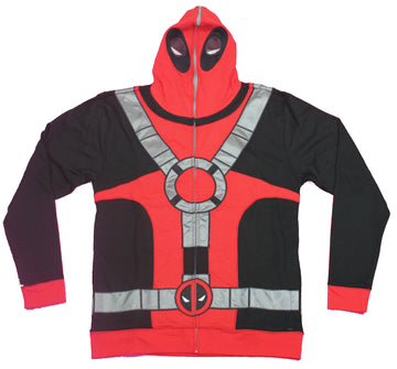 Deadpool Mens Costume Hoodie - Cosplay Design with Zip-Up Hood Mask