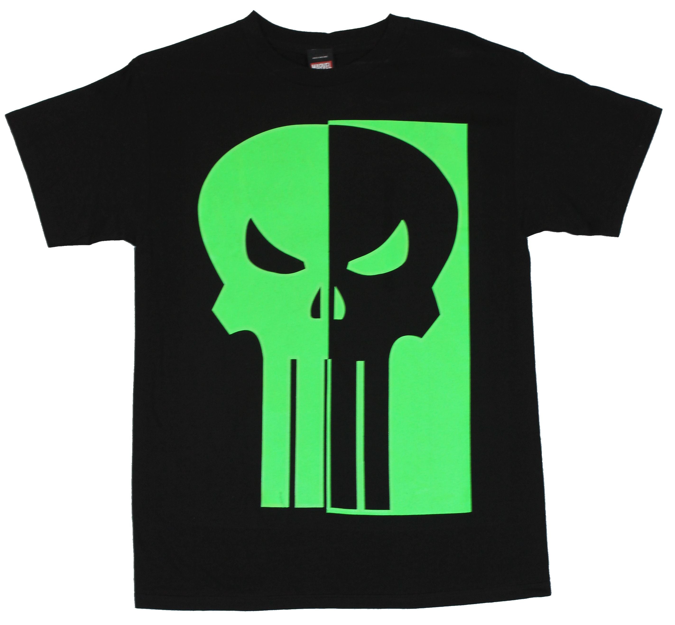 The Punisher (Marvel Comics)  Mens T-Shirt - Green&Black Glow in the Dark Logo