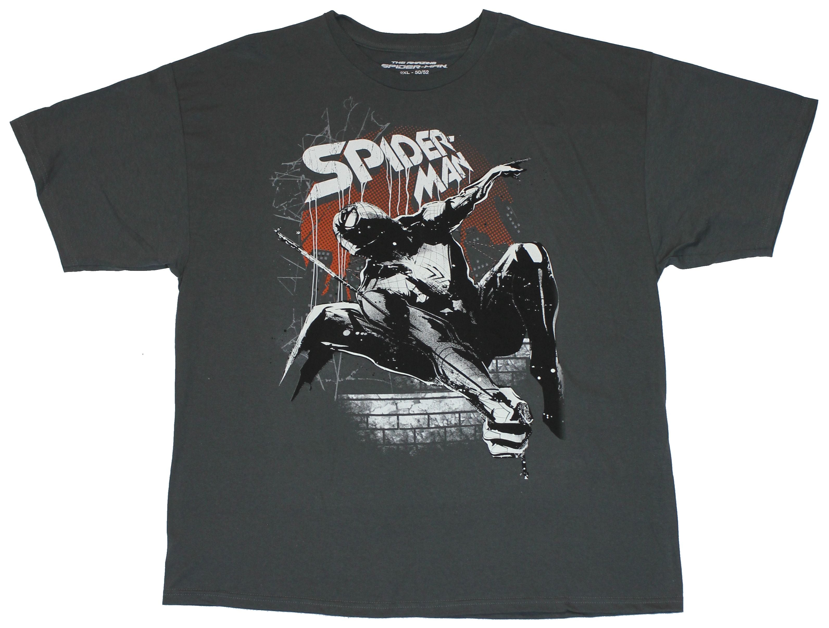 Spider-man Marvel Comics Mens T-Shirt - Amazing Swinging In Splatter Glowing Pic