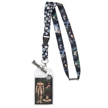 Attack On Titan Reversible ID Lanyard Badge Holder with Metal Logo Charm & Collectible Sticker