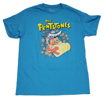 Flintstones Mens T-Shirt - Barney Fred & Dino Car Ride Logo
