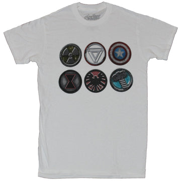 The Avengers Marvel Comics Mens T-Shirt - Distressed Circle Logos Of Characters