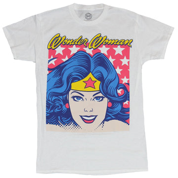 Wonder Woman Mens T-Shirt - Classic Face Starred Bocx Under Name