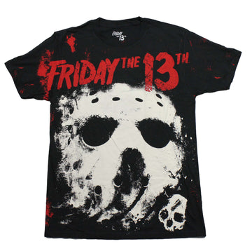 Friday the 13th  Mens T-Shirt - Giant Distressed Full Jason Mask Under Name