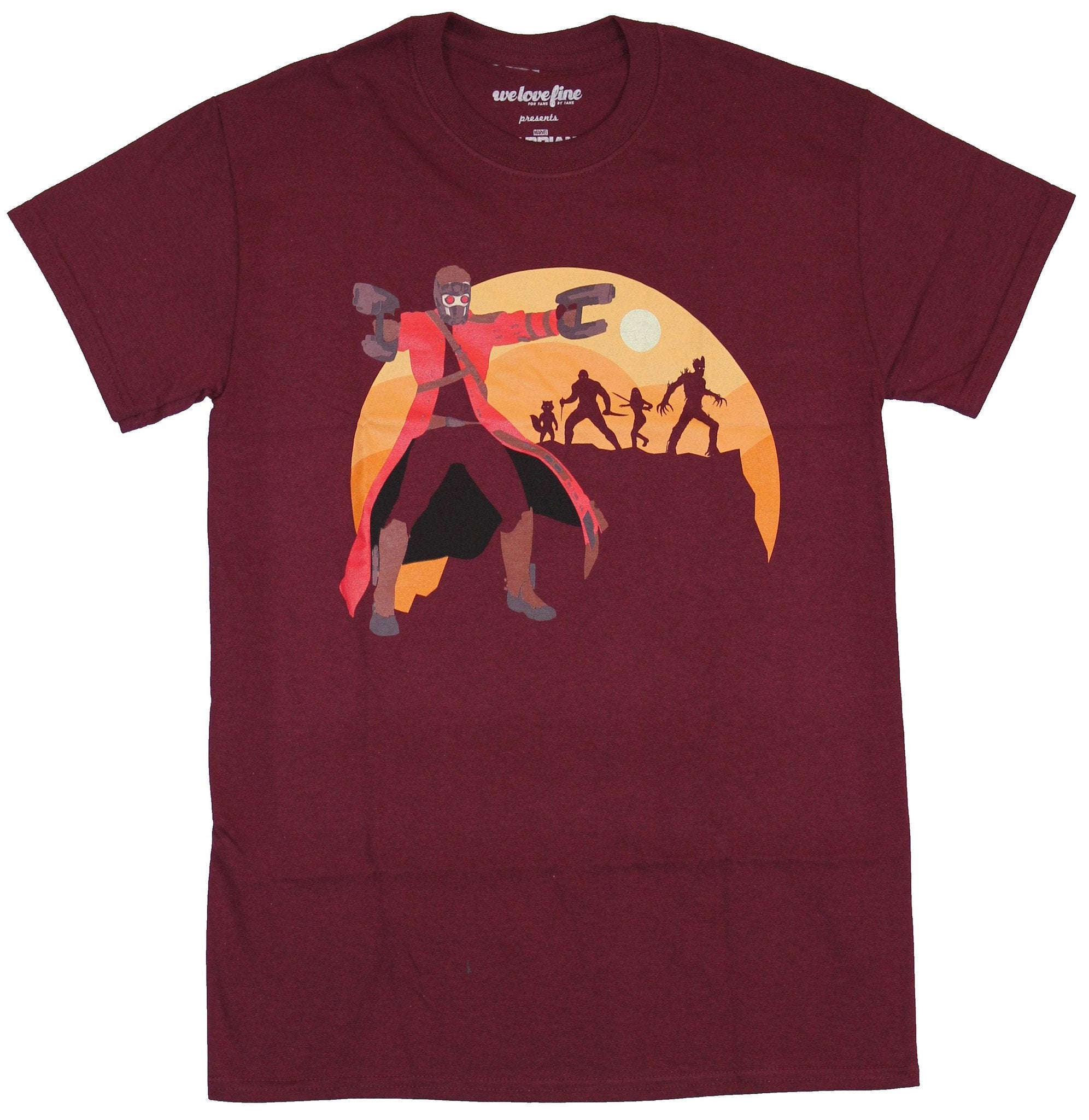 Guardians of the Galaxy Mens T-Shirt - Cartoon Star Lord In Front of Sunset