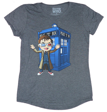 Doctor Who Girls Juniors T-Shirt - Cartoon Styled 3-D Glasses Image
