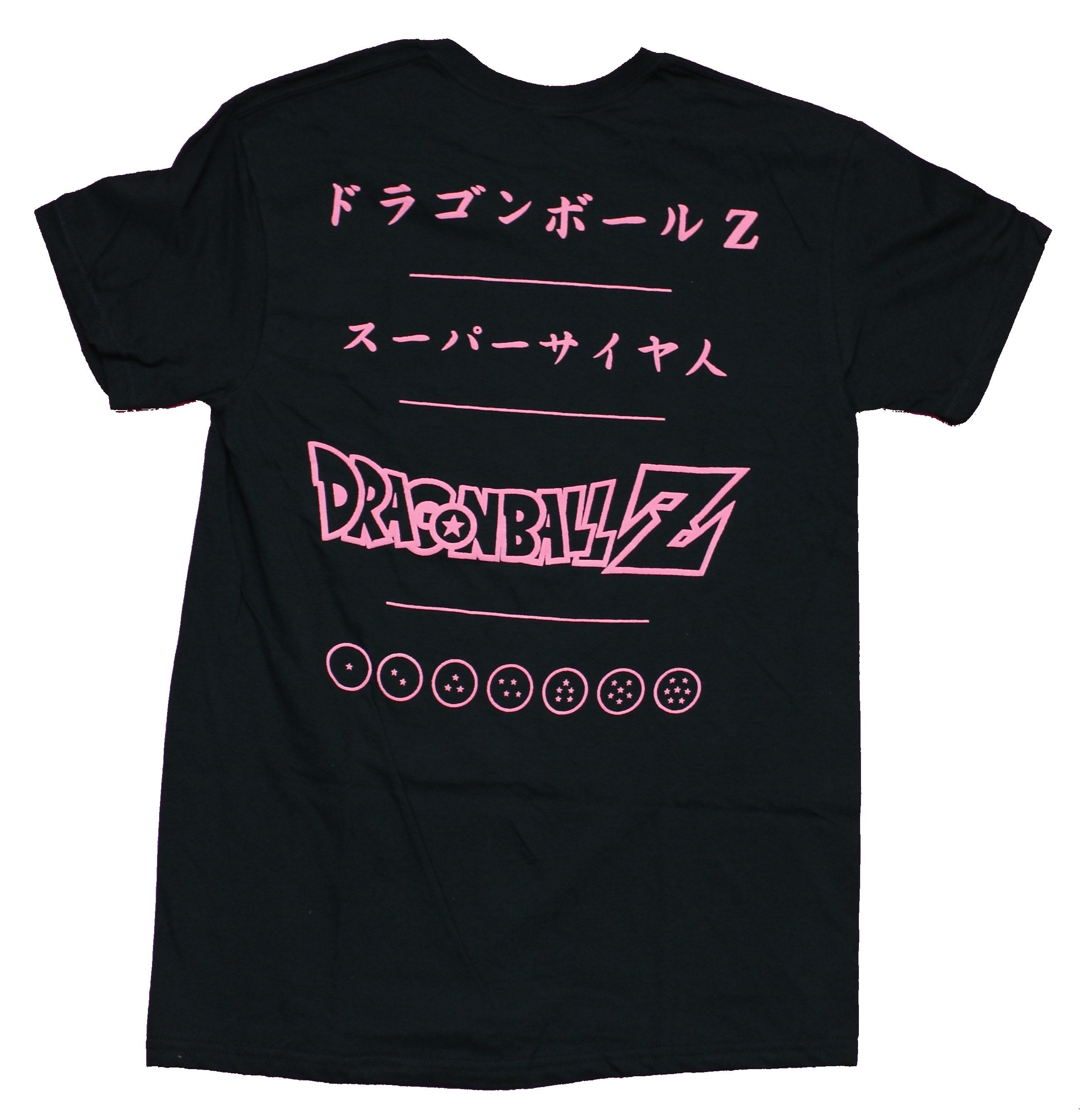 Dragon Ball Z Mens T-Shirt - Attacking Vegetal Goku Over Pink Kanji