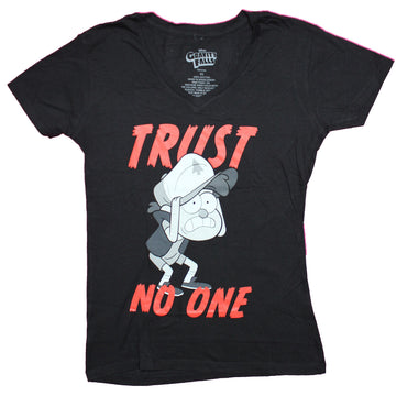 Gravity Falls Girls Juniors T-Shirt - Trust No One Dipper In Red Words Image
