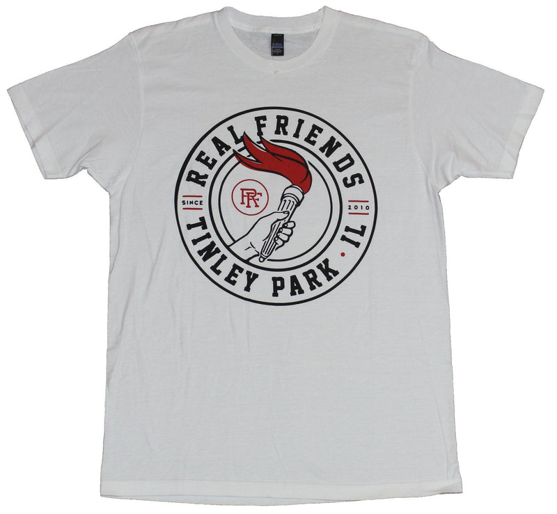 Real Friends Mens T-Shirt - Tinley Park, IL Torch Carrying Hand Image - Inmyparentsbasement.com