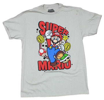 Super Mario Brothers Mens T-Shirt - Mario Jumping in Red Name