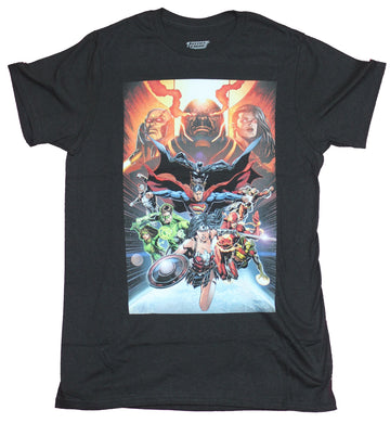 Justice League Mens  T-Shirt - Full Team Under The Eyes of Darkseid