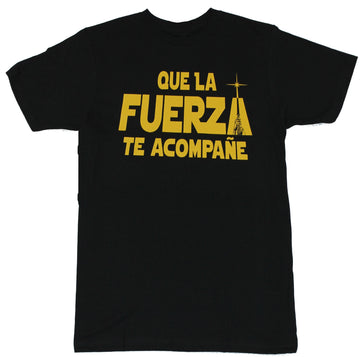 Star Wars Mens T-Shirt - "Que LA Fuerza Te Acompane" Word Lightsaber Image