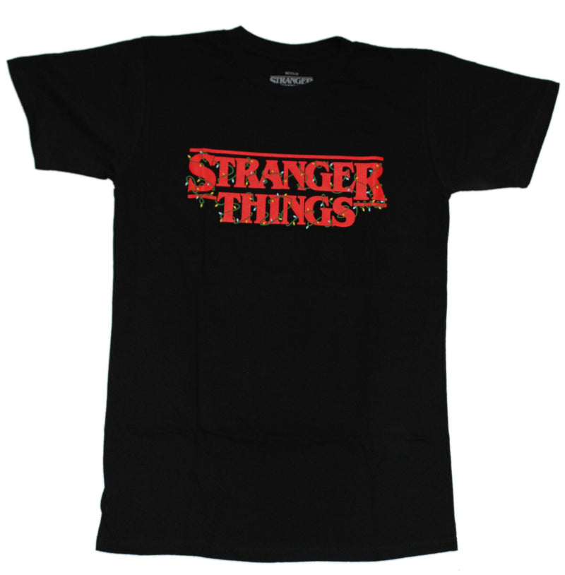 Stranger Things Mens T-Shirt - Christmas Lights Wrapped  Logo