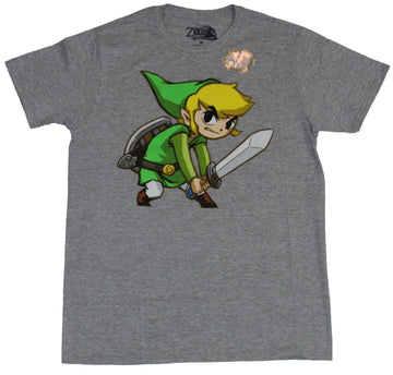 Legend of Zelda Mens T-Shirt  - Toon Link Hunched Battle Posed