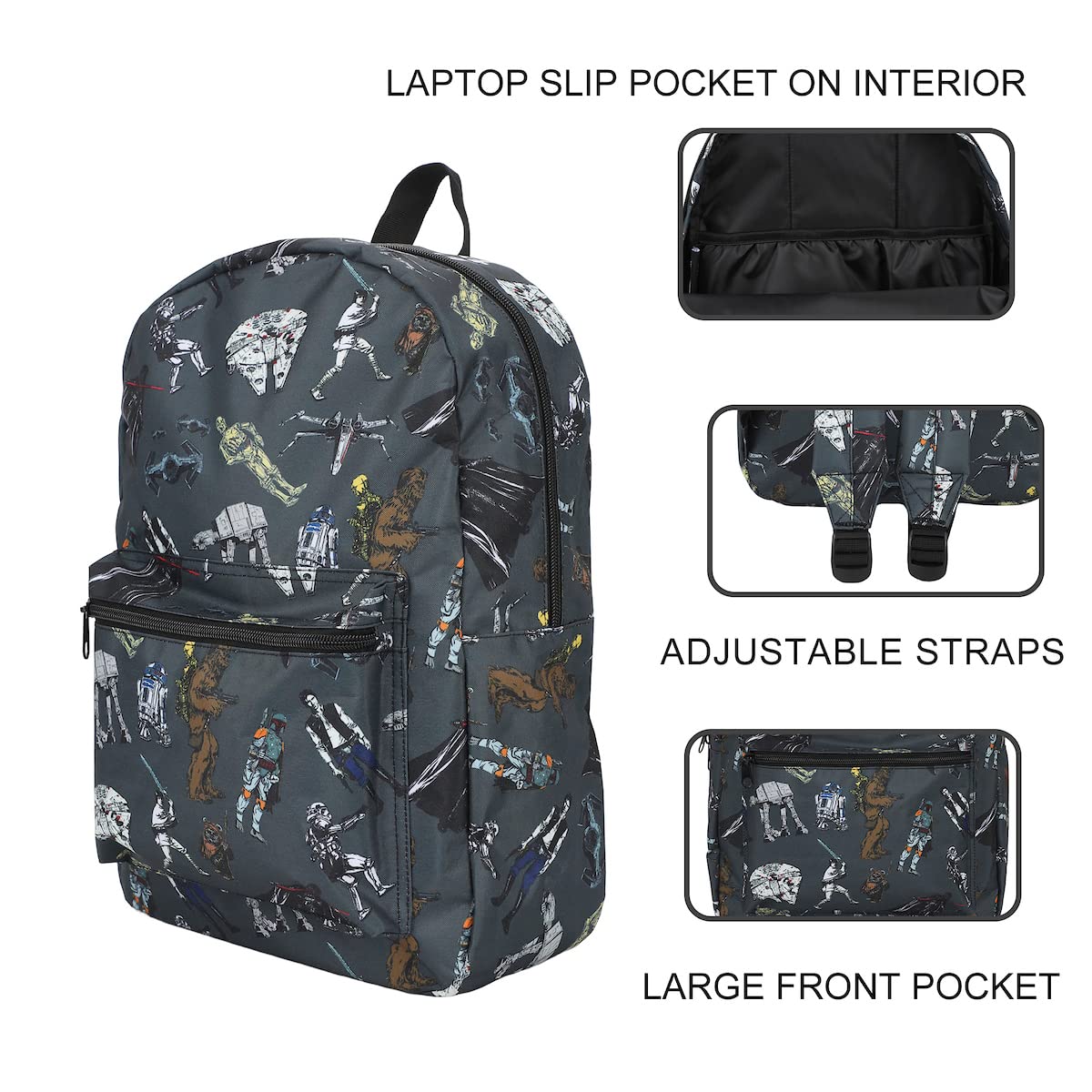 Bioworld Star Wars Multi Character AOP Adult 17" Laptop Backpack