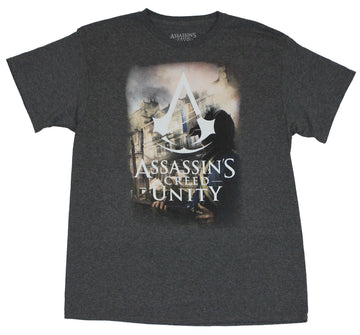 Assassin's Creed Mens T-Shirt - Unity Logo Over Building Image