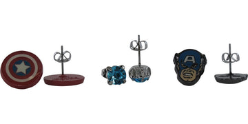 Marvel: Captain America Stud Earrings 3 Pair Shield Face Set