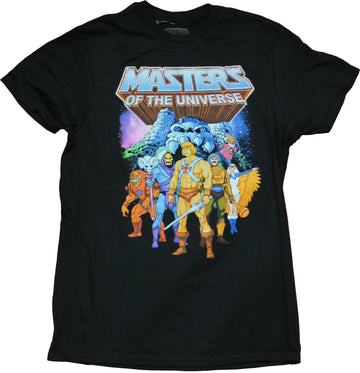 Masters of The Universe Mens T-Shirt - Group Under Logo skull Image
